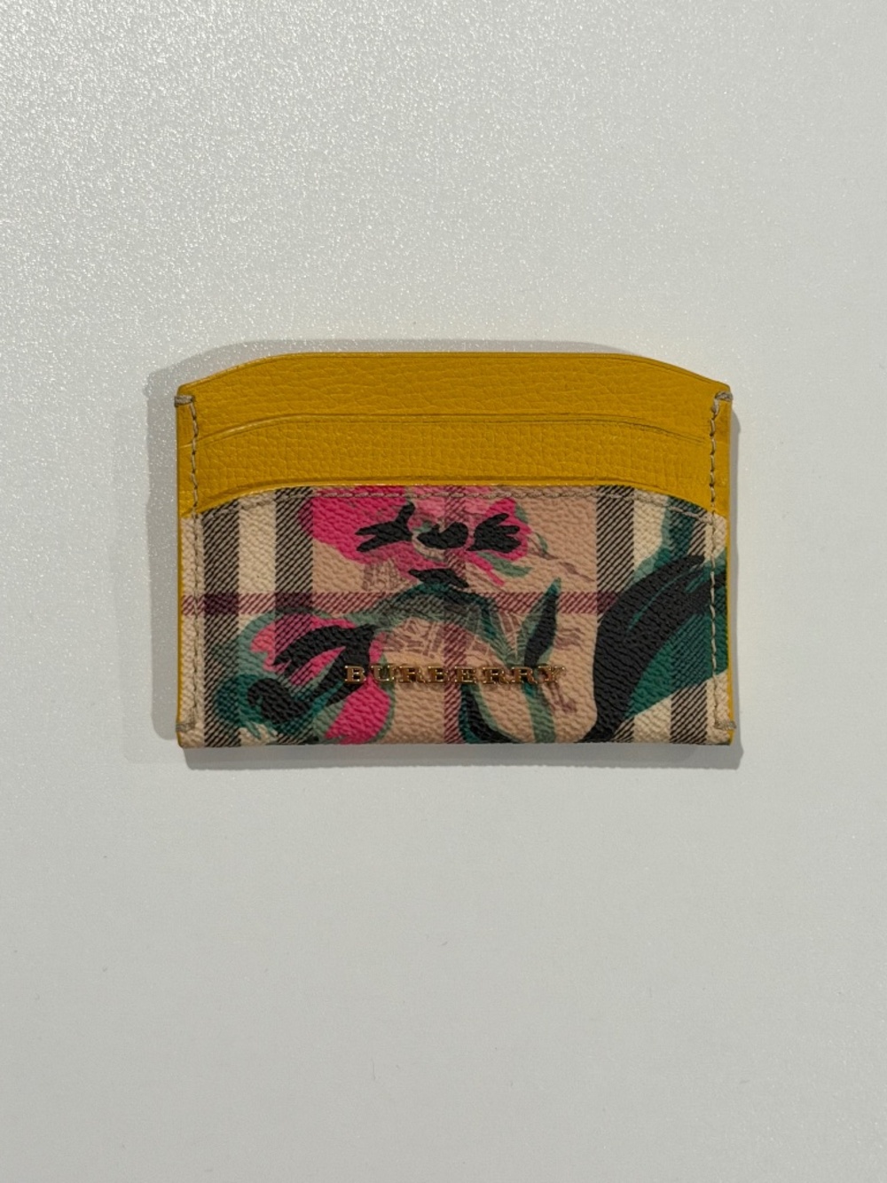 Burberry Floral Check Card Holder Wallet  Yellow/Pink/Green (Dust Bag Included)